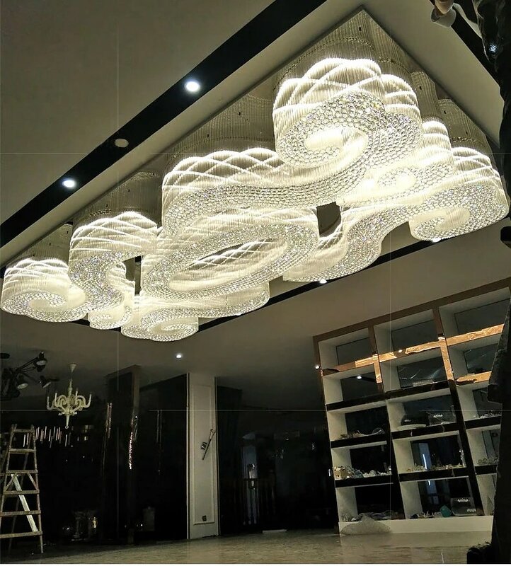 Luz de cristal de hotel, engenharia personalizada, lâmpada retangular de loja de joias, iluminação do departamento de vendas, luz de teto