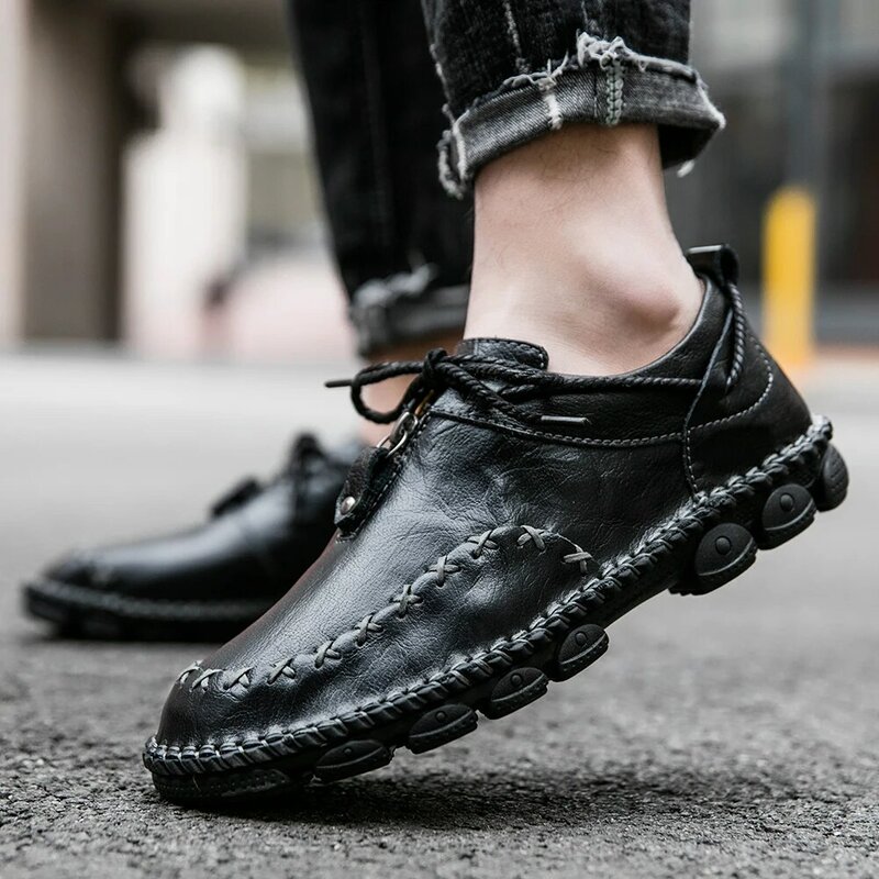 New Brand Fashion Casual Shoes High Quality Split Leather Men's Shoes Comfortable Loafers Flat Shoes Moccasins Big Size 38-48