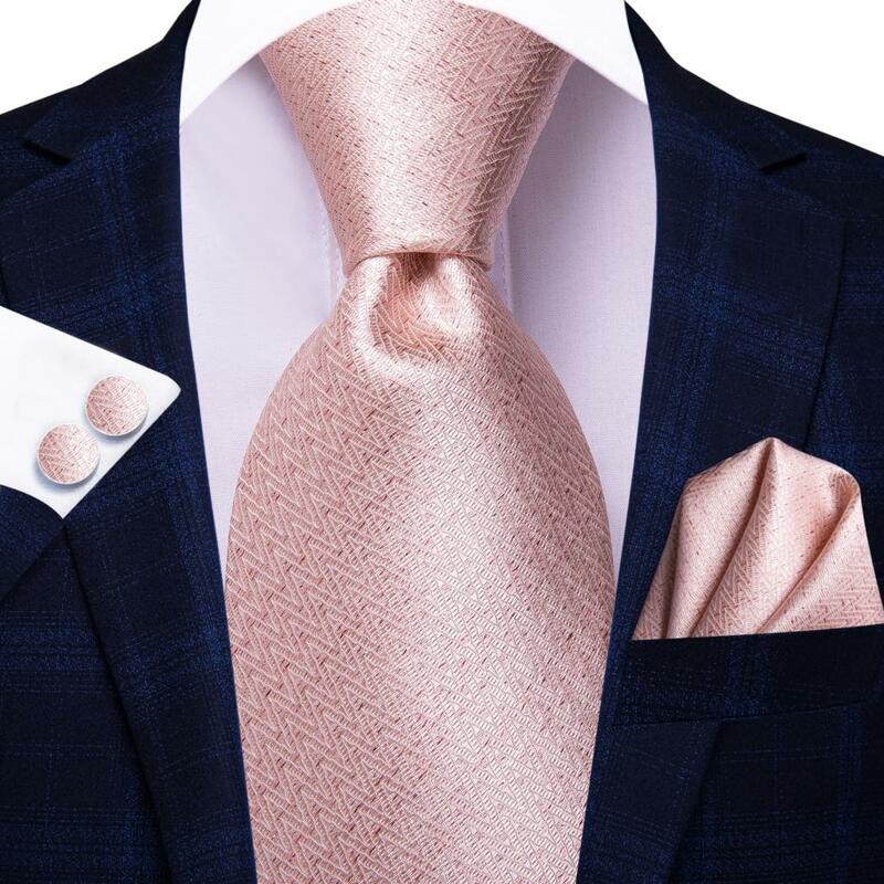 Hi-Tie Peach Pink Coral Solid Mens Silk Wedding Tie Fashion Design Elegant Necktie For Men Quality Hanky Cufflink Business Party