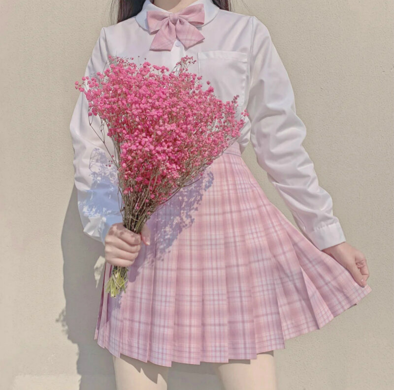 Школьная униформа для девочек, плиссированные юбки, японская школьная форма, с высокой талией, трапециевидная клетчатая юбка, сексуальная униформа JK для женщин, полный комплект