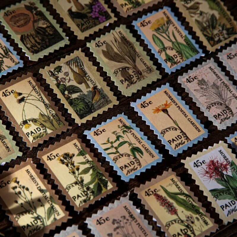Sello decorativo de Morris's Garden, pegatinas de álbum de recortes DIY, etiqueta de palo, diario, papelería, álbum, diario, pegatina de flores, 60 unids/paquete