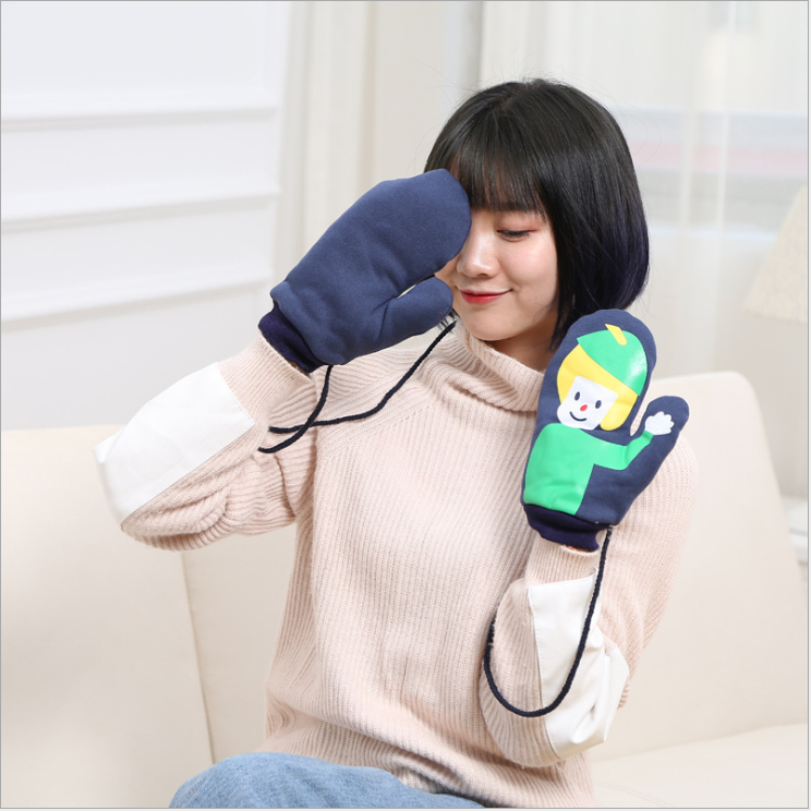 New cartoon gloves for women warm winter Korean Japanese cute all finger plush cotton neck hanging gloves
