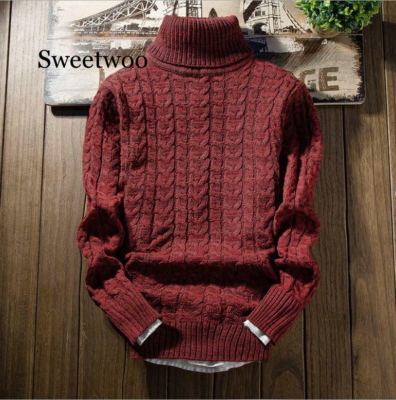 Suéter de gola alta masculino, gola redonda grossa de malha para homens outono e inverno, versão coreana de reparação