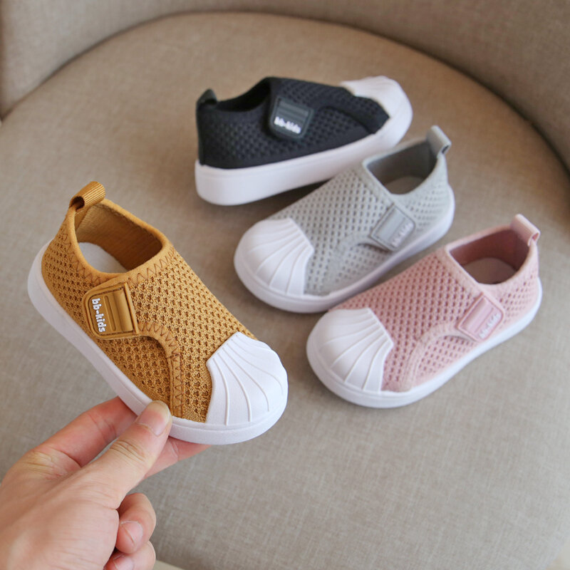 6M-4Y Girls Boys Fabric Knit  Autumn Casual Shoes Non-slip Rubber Sole Toddler Shoes Kids Slip on Solid Color Spring Sport Shoes