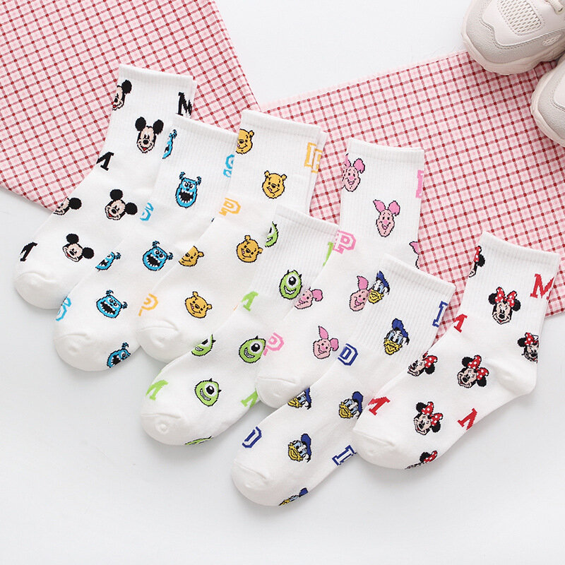 Girl cartoon Disney sweet and cute solid color Mickey Minnie Dais Donald Duck cotton sweat-absorbent tube socks sports socks