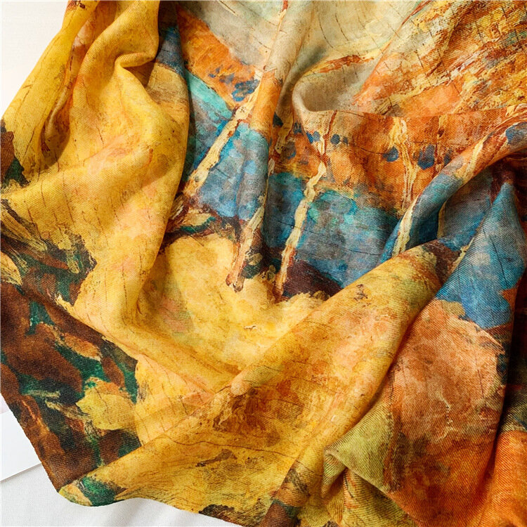 Bufanda de Cachemira estilo pintura al óleo para mujer, chal largo y delgado para aumentar el aire acondicionado, doble uso, otoño e invierno, 2021