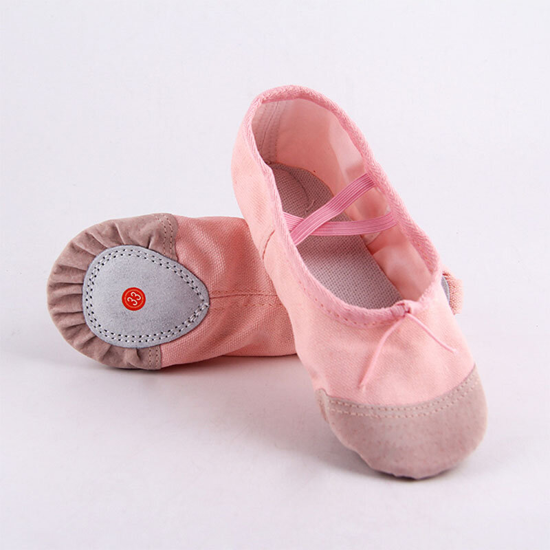 حجم 22-30 طفل الفتيات الوردي الباليه الرقص النعال اليوغا الجمباز الأحذية انقسام وحيد أحذية الاطفال لطيف لينة
