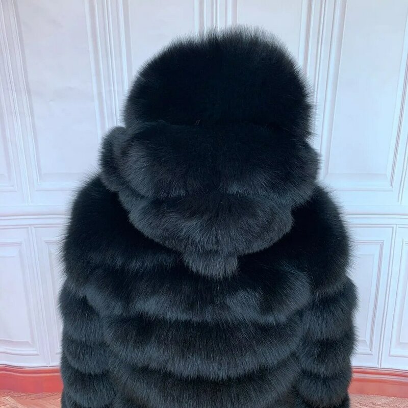 Mantel Bulu Asli Wanita 2022 Mantel Panjang Musim Dingin Mewah dengan Tudung Jaket Bulu Rubah Alami Tudung Ukuran Plus Wanita Kualitas Tinggi Musim Dingin Jack
