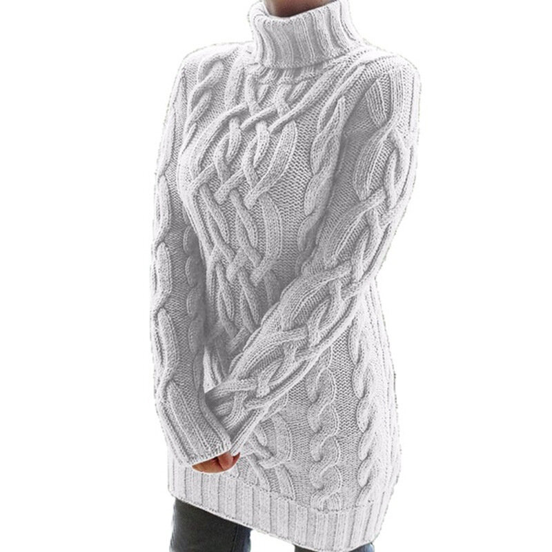Suéter de punto grueso para mujer, vestido cálido de manga larga con cuello alto, informal, Vintage, sólido, a la moda, otoño e invierno, 2022