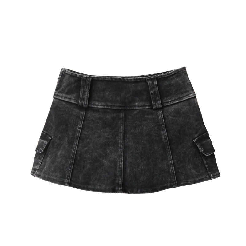 Mini saia jeans casual feminina, saia jeans, cintura média, preto, branco, bolso todo combinado, moda feminina, verão, Y2K, 2023
