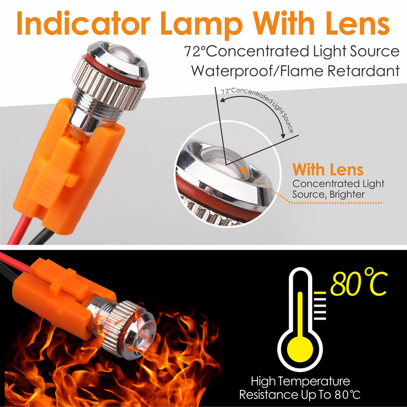 Lanboo-Mini lâmpada indicadora de metal, único ponto de luz LED, vermelho, verde, azul, amarelo, 8mm, 2Pin, 12V, 24V
