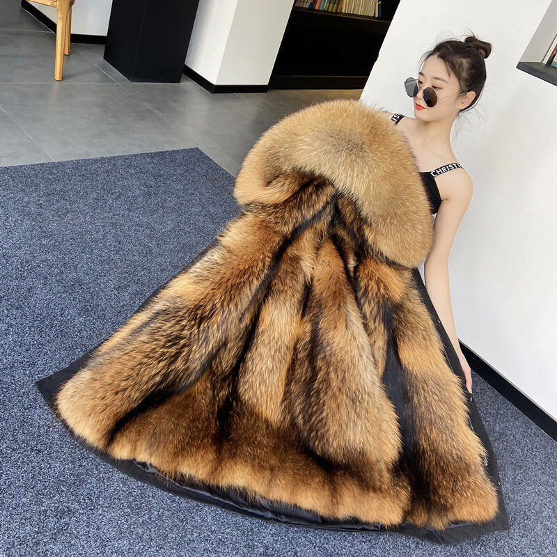 S-5XL 2021 inverno grosso parkas mulheres vison destacável interior do falso casaco de pele longa vison casaco de algodão feminino com capuz quente outwear