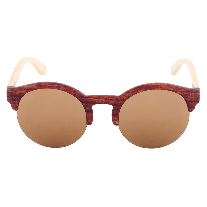 LONSY レトロブラウン竹ウッドサングラス女性男性ブランドデザイナーヴィンテージハーフサングラスミラー駆動 UV400 眼鏡