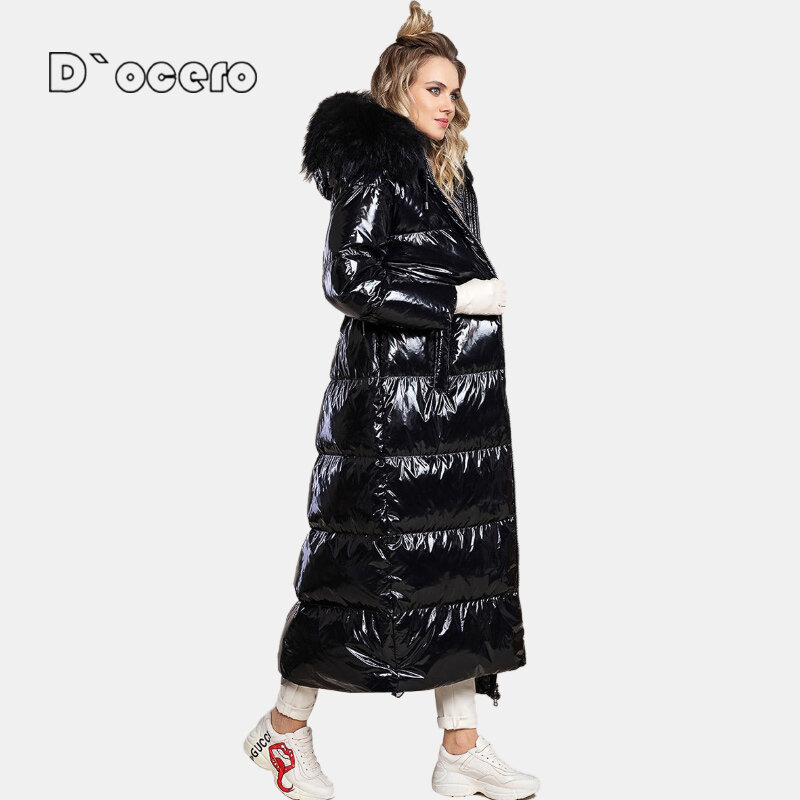 D`OCERO 2022 New Fashion Winter Jacket Women X-Long Thick Cotton Parkas Hooded Outerwear Warm Faux Fur Woman Padded Quilted Coat