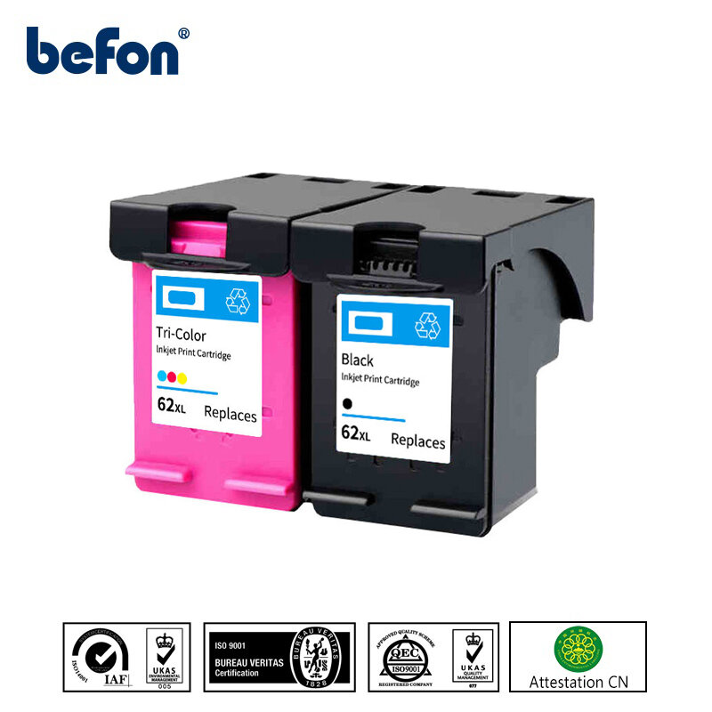 Befon 62XL Cartuccia di Inchiostro Compatibile per HP 62 XL Funziona con HP Envy 5540 5640 7640 5646 5541 5740 5742 5745 200 250 stampante