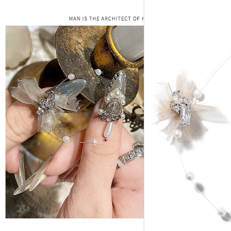 2 Buah Kualitas Mewah Zirkon Kristal Berlian Imitasi untuk Kuku Paduan Perak Dekorasi Seni Kuku Mode Rantai Rumbai Perhiasan Ornamen