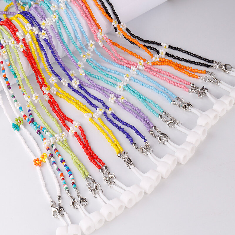 2023 New Mixed Color Beads Mask Strap Flowers Daisy Necklace Glasses Chain Eyeglasses Holder Sunglasses Lanyard for Women Girls