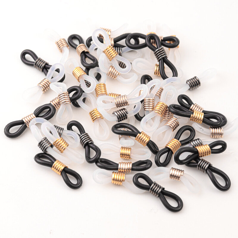Cordón ajustable para gafas, conectores de goma, ojales de correa para gafas transparentes, accesorios para gafas, color blanco y negro, 50 unidades