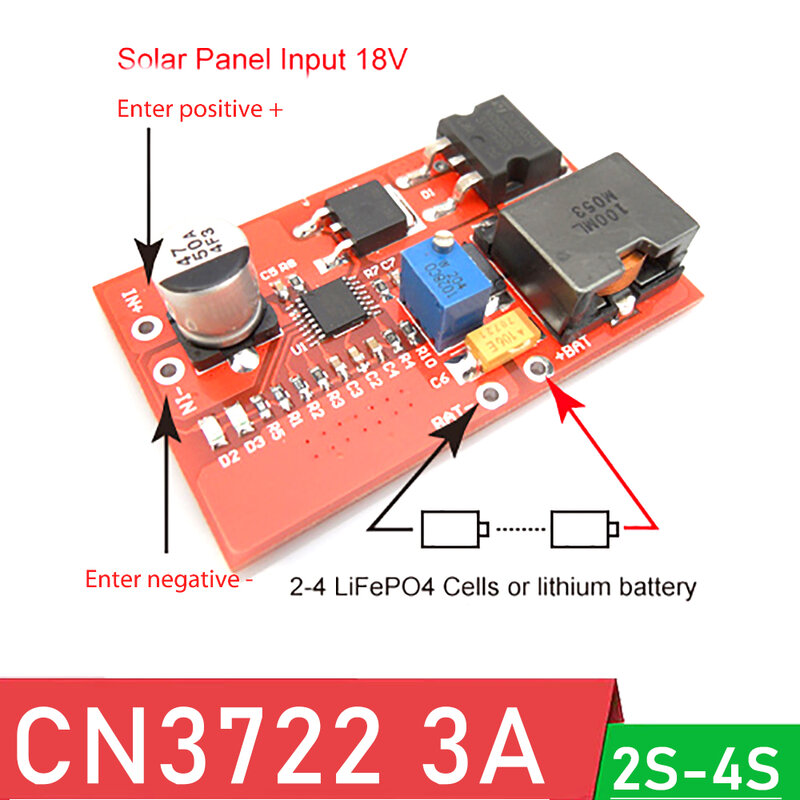 CN3722 3A Mppt Zonnepaneel Controller 7.4V 8.4V 12V 2S 3S 4S Lifepo4 Li-Ion lithium Batterij Controle Module Opladen 18V