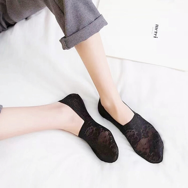 10 pares de verão nova moda floral feminina meias invisíveis antiderrapantes respiráveis meia curta sem tornozelo