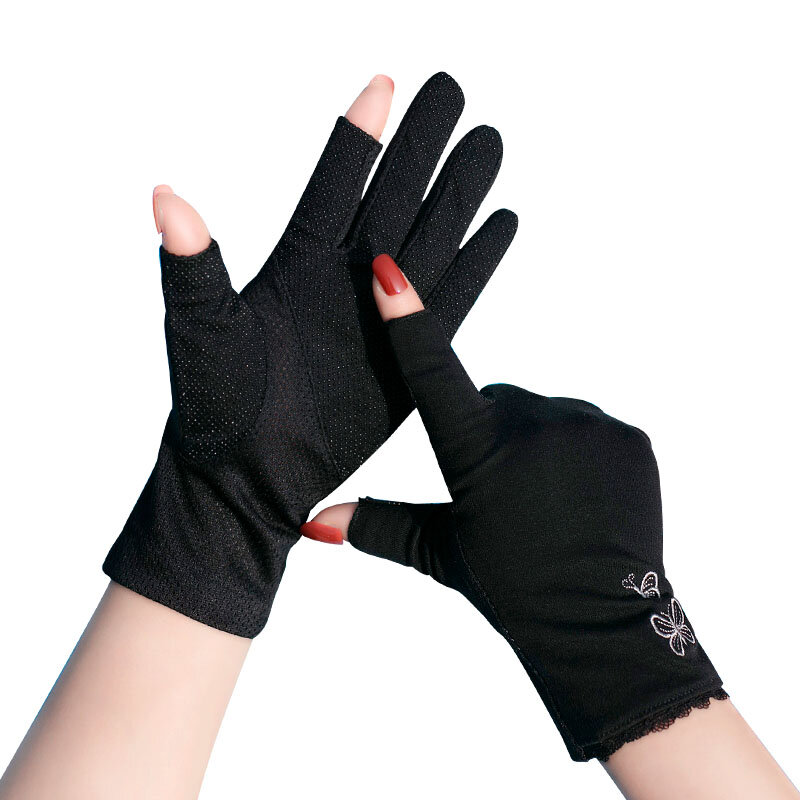 Sommer Handschuhe Frauen mit Sonnenschutz Damen Halb Finger Handschuh Reine Baumwolle Atmungsaktiv Nicht-Slip Touch Screen Radfahren Handschuh