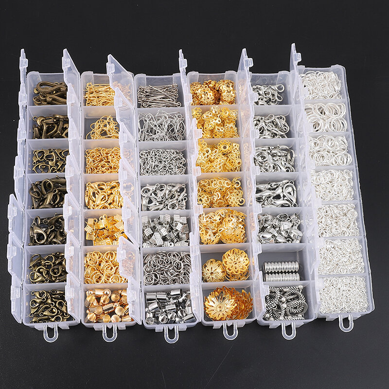 Gaya Campuran DIY Bahan Temuan Perhiasan Manik-manik Cup Anting-Anting Kait Cincin Kait Pin Kotak Set untuk Membuat Perhiasan Temuan