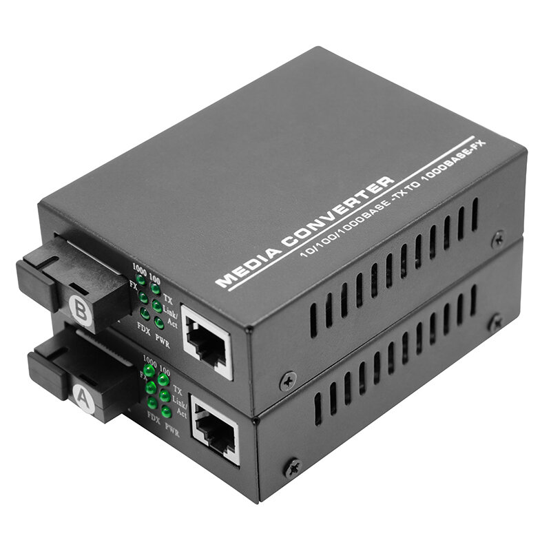Convertisseur de média Fiber optique 10/100/1000M auto-adaptatif, 1 paire, Ethernet rapide, connecteur SC 20KM