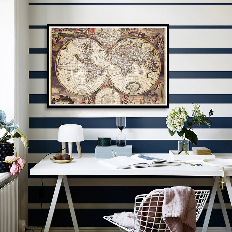 3*2 Feet The World Map Retro Decorative Canvas Painting Medieval Latin Wall Art Poster Living Room Home Decor School Supplies