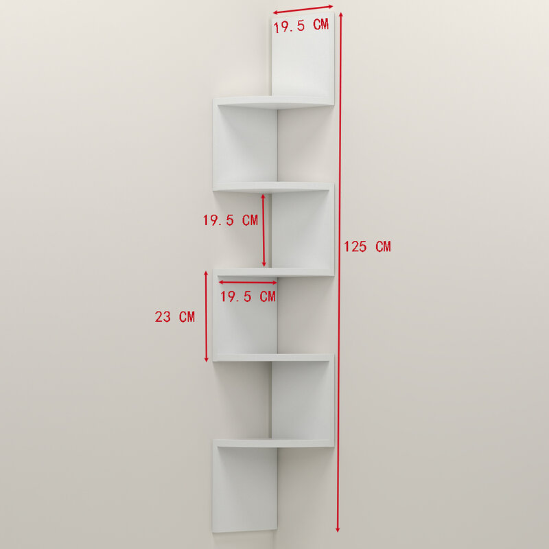 5 livello di Attaccatura di Parete di Legno Book Shelf Floating Parete Ripiani Angolo Mensola di Visualizzazione di Stoccaggio Libreria Bianco