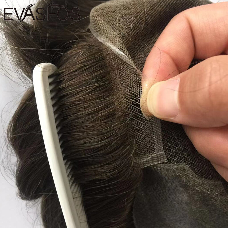 Nós branqueados de linha de cabelo natural, rendas francesas para homens, perucas de cabelo, poli lace, sistemas de substituição de pele, várias cores