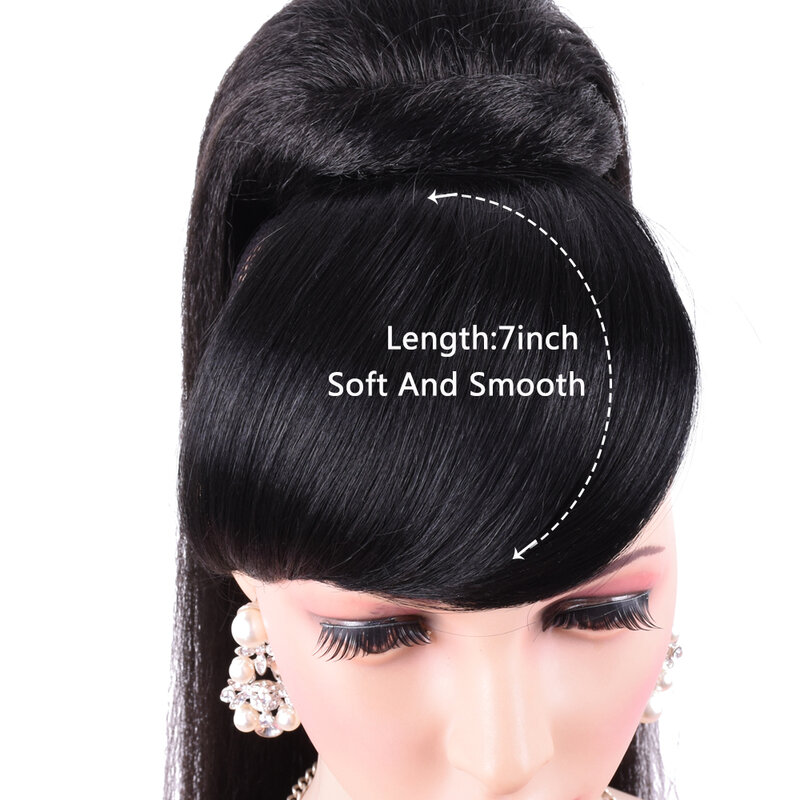 Long Kinky Straight Hair Ponytail With Bangs Fake Hair Bun And Bang Set Synthetic Pony Tail For Women Clip In Hair Extensions