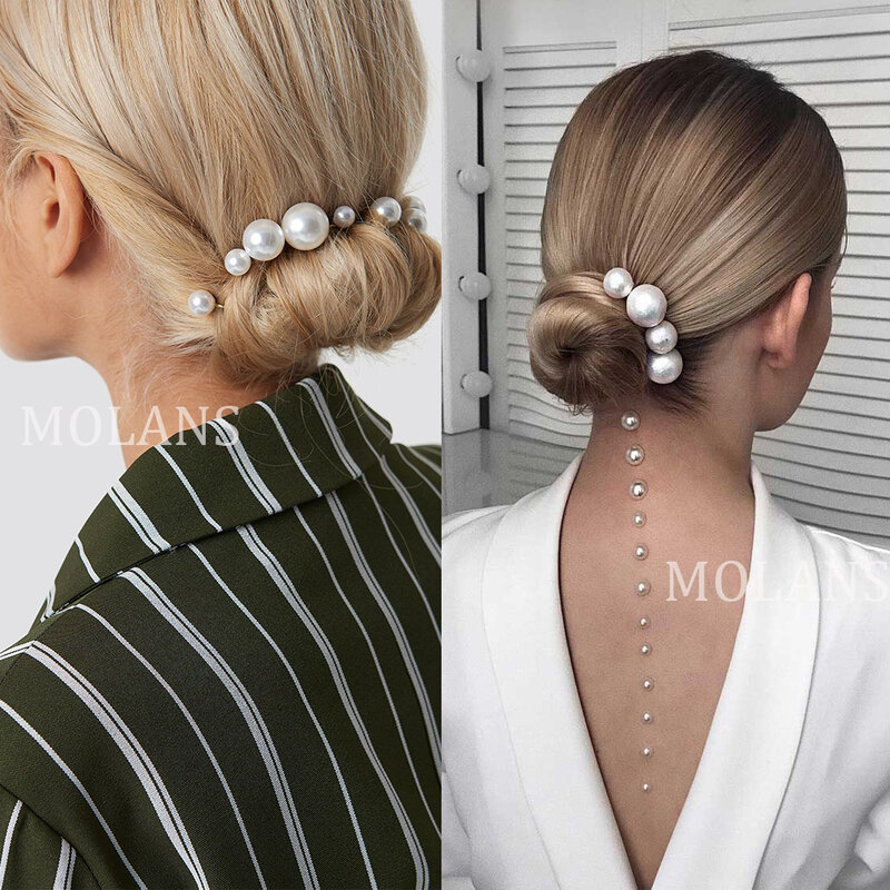 Molans Women U-shaped Pin Metal Barrette Clip Hairpins Pearl Bridal Tiara Hair Accessories Wedding Hairstyle Design Tools
