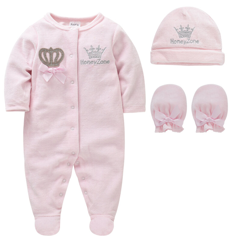 Bayi Gadis Pakaian Set Anak Pijamas Bebe Fille dengan Topi Sarung Tangan Katun Bernapas Lembut Ropa Bebe Baru Lahir Tidur Bayi Pjiamas