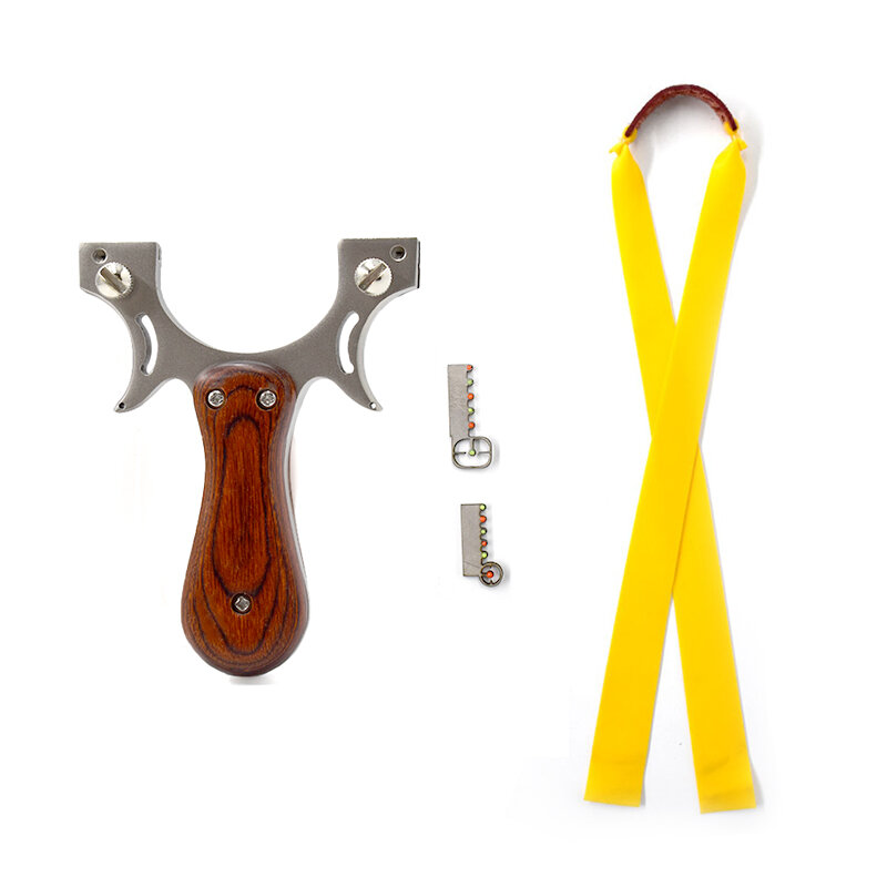Caça estilingue aço inoxidável arco cabeça + punho de madeira catapulta com faixa de borracha para esportes ao ar livre entretenimento brinquedos