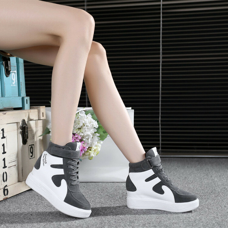 신제품 고품질 캐주얼 슬로프 힐 스포츠 신발 여성용, 두꺼운 바닥, 가황 처리, 블랙, 2021