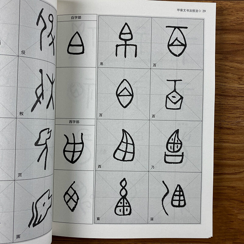 Oracle Bone-cuaderno para caligrafía con pincel chino, Tutorial de habilidades de caligrafía con anotación de habilidades
