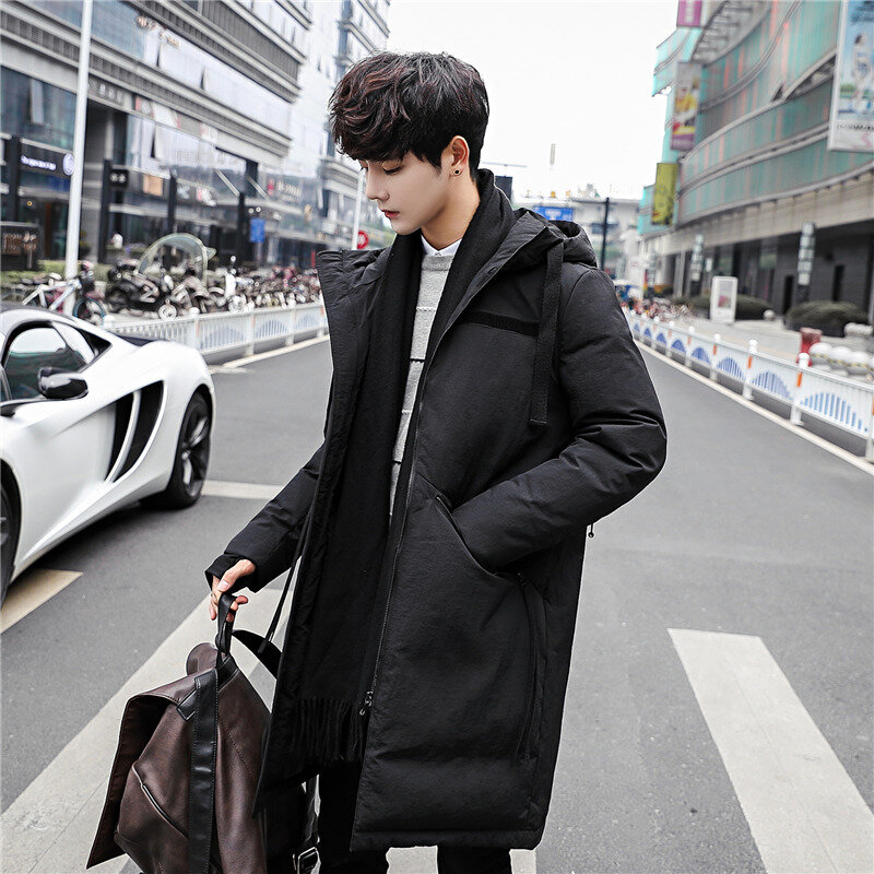 Jaqueta masculina longa com capuz, roupas quentes quentes casuais de estilo coreano para inverno
