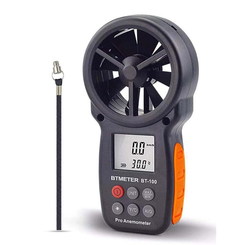 BT-100 Digitale Anemometer Handheld Wind Speed Meter Voor Meten Windsnelheid, Temperatuur En Gevoelstemperatuur Met Backlight Lcd