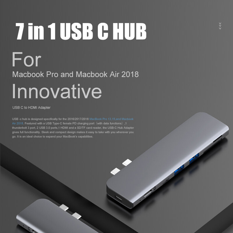 USB 3.1 Type-C Hub To HDMI Adapter 4K Thunderbolt 3 USB C Hub with Hub 3.0 TF SD Reader Slot PD for MacBook Pro/Air 2018 - 2020