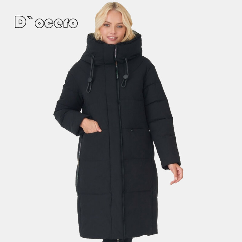 Doocero 2022 mulheres casacos de inverno moda simples longo para baixo jaqueta feminina parka quente grande tamanho acolchoado casaco com capuz outerwear