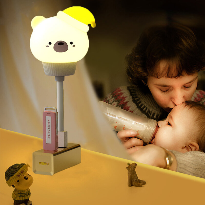 Led Leuke Kids Nachtlampje Usb Decoratie Nacht Lamp Afstandsbediening Beer/Kat Decor Verlichting Voor Kid Slaapkamer Cartoon bedlampje