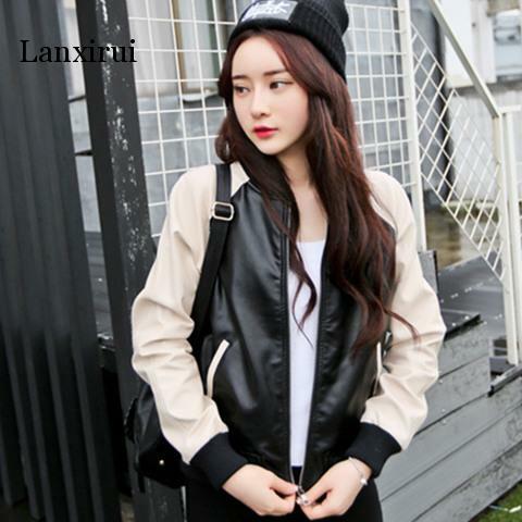 여성용 PU 가죽 재킷 코트, 컬러 블록, 짧은 디자인 코트, 루즈 원 사이즈, 봄 신상