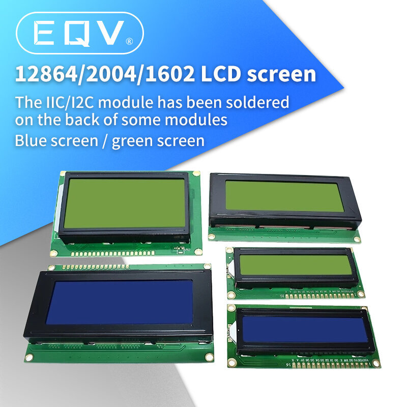 وحدة شاشة LCD ذات طابع أزرق وأخضر ، وحدة LCD1602 ، 1602 ، 2004 ، 12864 ، 16 × 2 ، 20 × 4 ، وحدة تحكم HD44780 ، ضوء أزرق أسود