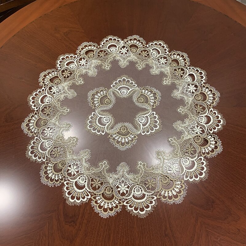 British Lace Leaf Border Transparent Bedroom Kitchen Tablecloth Hotel Restaurant Round Table Antifouling Cover Cloth Decoration