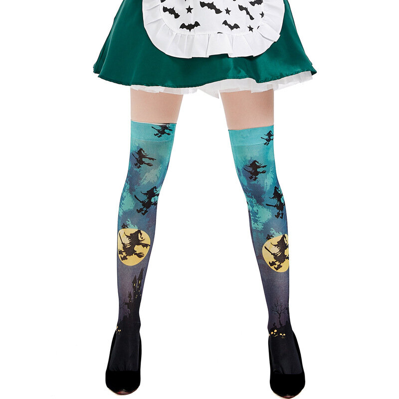 Kaus Kaki Halloween 2022 Aksesori Atas Lutut Gambar Kelelawar Seram Stoking Tinggi Wanita Stoking Panjang Anak Perempuan Gaun Pesta Karnaval