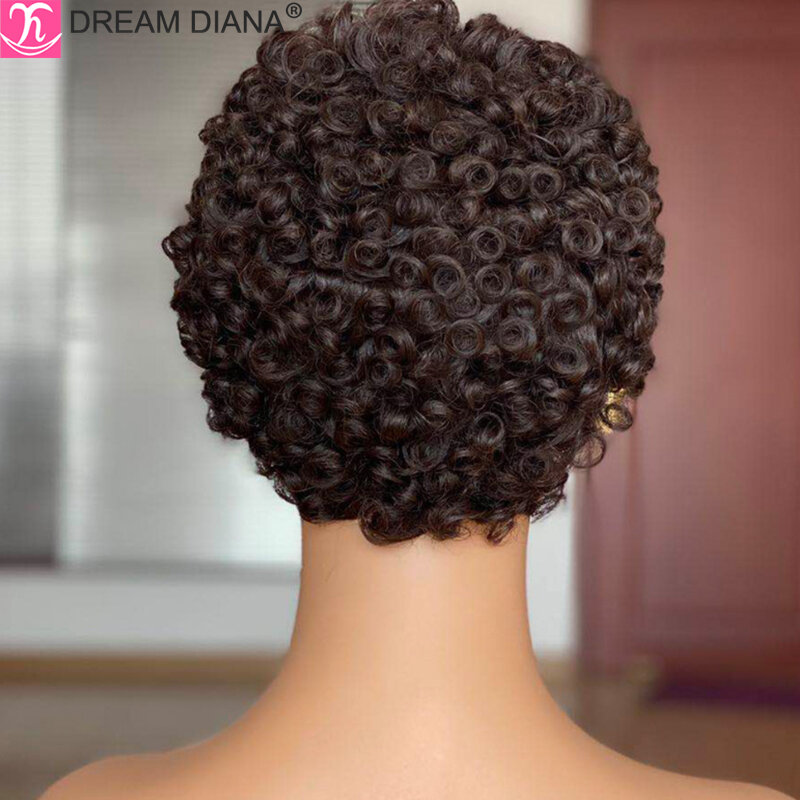 DreamDiana-Peluca de cabello humano rizado corto, pelo Afro Remy, corte Pixie, hecho a máquina