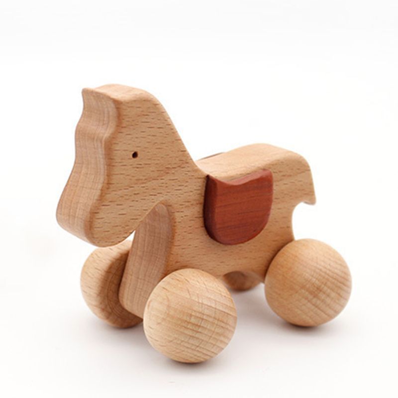 Coche de madera ecológico con forma de perro/caballo para niños, juguetes de rompecabezas de animales de dibujos animados, bloques educativos de aprendizaje para niños, artesanía DIY