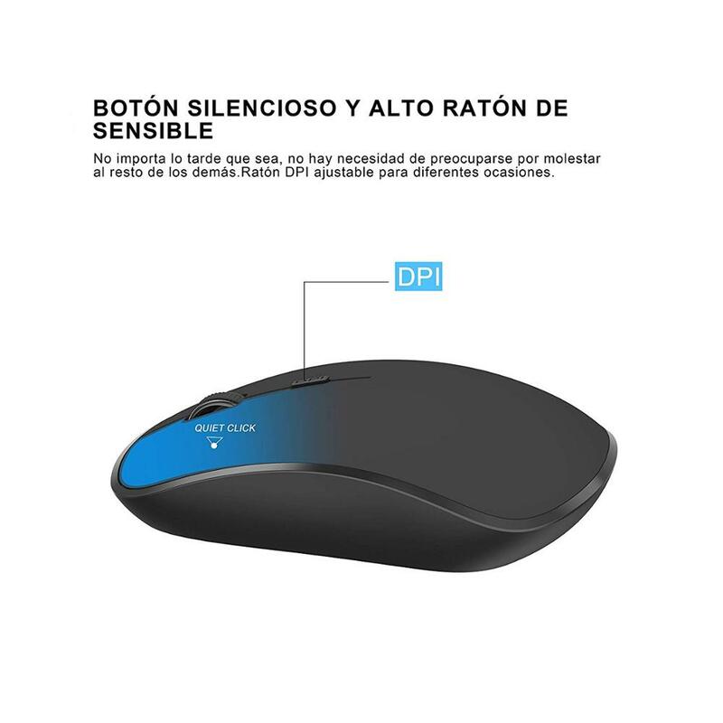 Espanhol sem fio teclado e mouse combinação, 2.4 Gigahertz conexão estável, bateria recarregável, preto mudo portátil