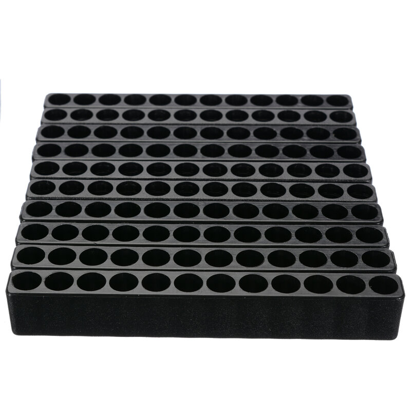 Cabezal de destornillador de plástico negro, herramienta de almacenamiento de 12 orificios, soporte de broca de destornillador, vástago hexagonal, estante de soporte de 95x15x10m, 10 Uds.