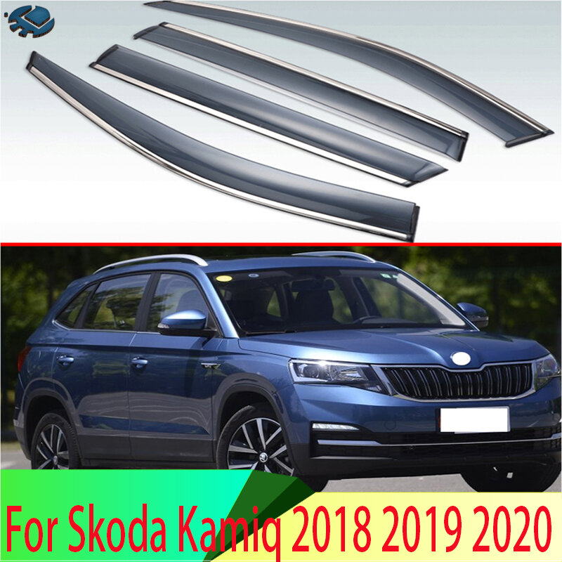 For Skoda Kamiq 2018 2019 2020 Plastic Exterior Visor Vent Shades Window Sun Rain Guard Deflector 4pcs